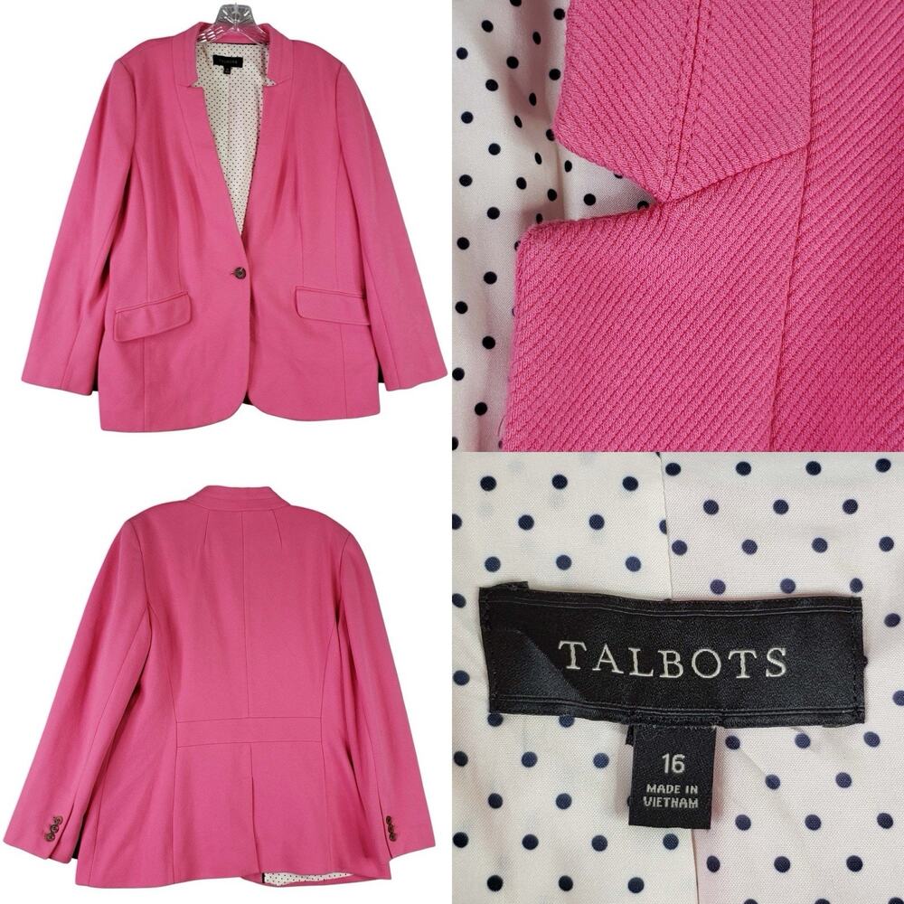 Talbots Blazer Jacket Womens Size 16 Stretch Knit Twill Cotton Pink Lined